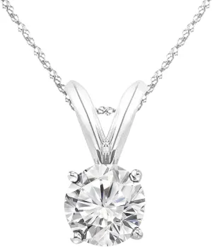 1.0 CT Diamond, 14k White Gold 4 Prong Set Round-cut Lab Grown Diamond Solitaire Stud Pendant Necklace (J, VS-SI) Jewelry for Women With 18" Silver Chain