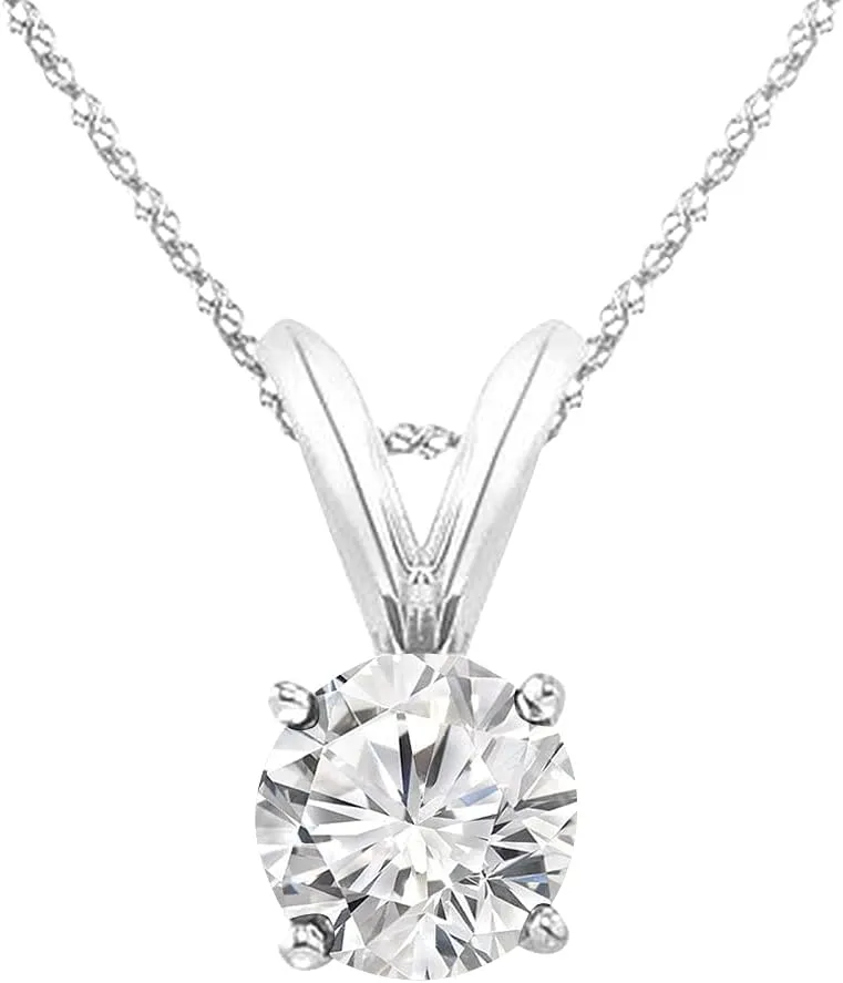 1.0 CT Diamond, 14k White Gold 4 Prong Set Round-cut Lab Grown Diamond Solitaire Stud Pendant Necklace (J, VS-SI) Jewelry for Women With 18" Silver Chain