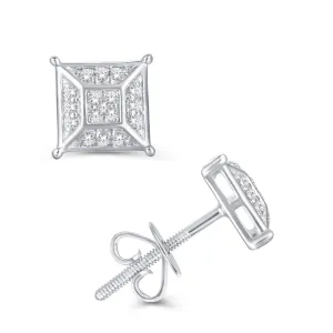 10 Karat White Gold 0.10 Carat Diamond Asscher Earrings
