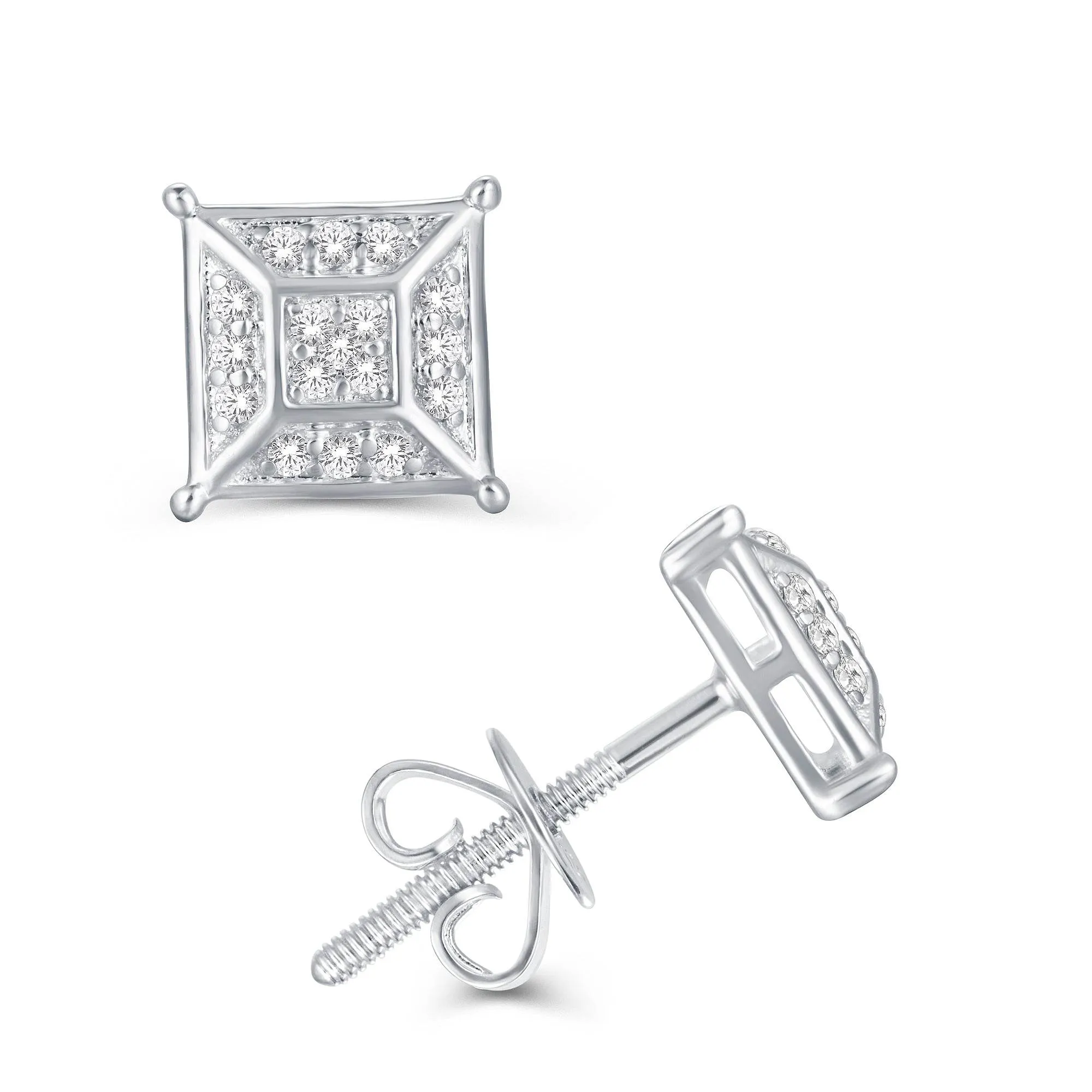 10 Karat White Gold 0.10 Carat Diamond Asscher Earrings
