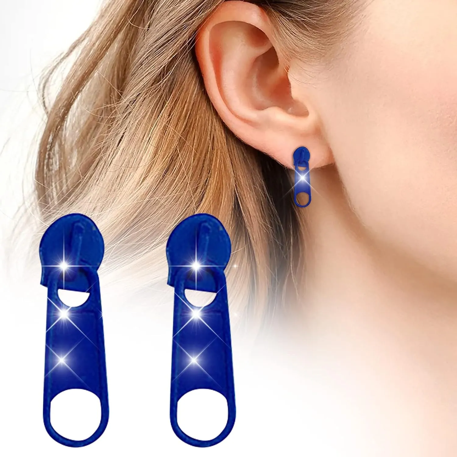 100 Mm Large Hoop Earrings for Women Summer Color Zipper Buckle Stud Earrings Personality Soft Girl Ear Clip Stainless Steel Zipper Stud Earrings (Blue, One Size)