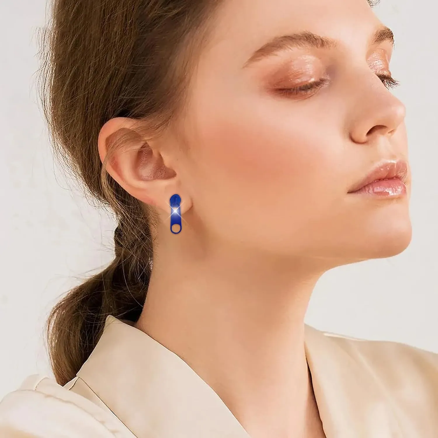 100 Mm Large Hoop Earrings for Women Summer Color Zipper Buckle Stud Earrings Personality Soft Girl Ear Clip Stainless Steel Zipper Stud Earrings (Blue, One Size)