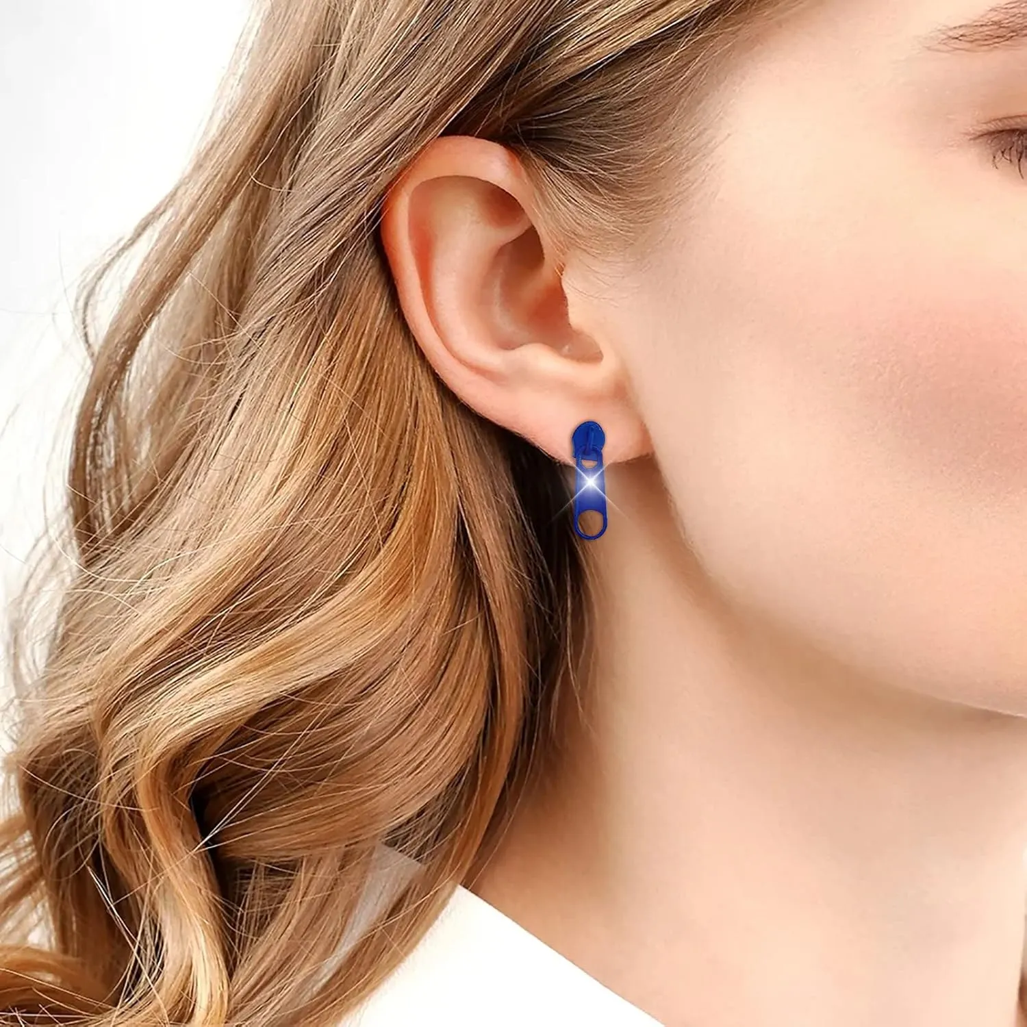 100 Mm Large Hoop Earrings for Women Summer Color Zipper Buckle Stud Earrings Personality Soft Girl Ear Clip Stainless Steel Zipper Stud Earrings (Blue, One Size)