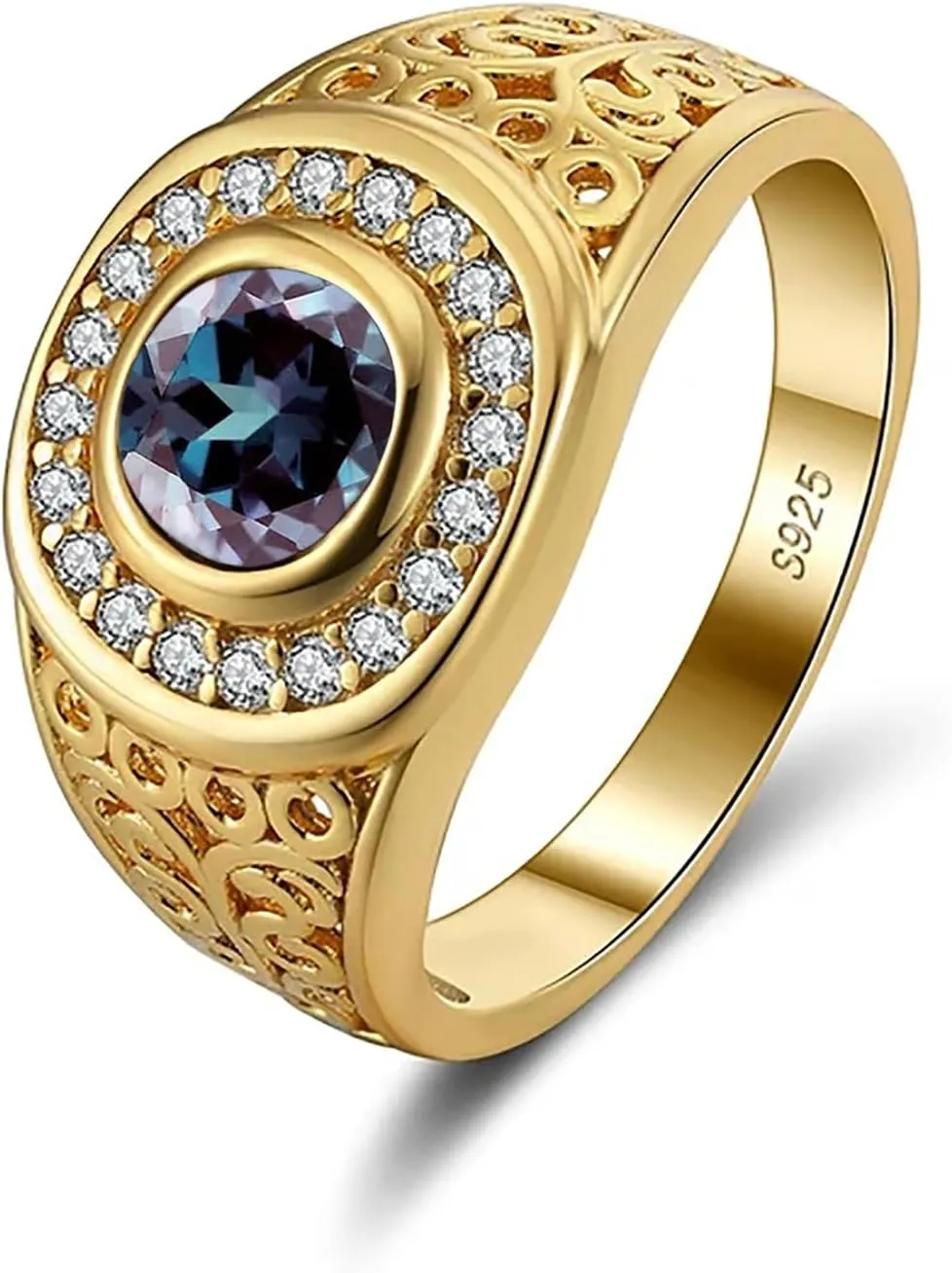 10K 14K 18K Gold Moissanite Mens Gemstone Engagement Rings Gemstone Halo Rings for Men Round Gemstone Rings Best Gift for Husband/Father/His