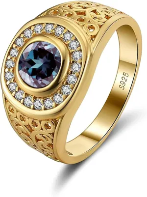 10K 14K 18K Gold Moissanite Mens Gemstone Engagement Rings Gemstone Halo Rings for Men Round Gemstone Rings Best Gift for Husband/Father/His