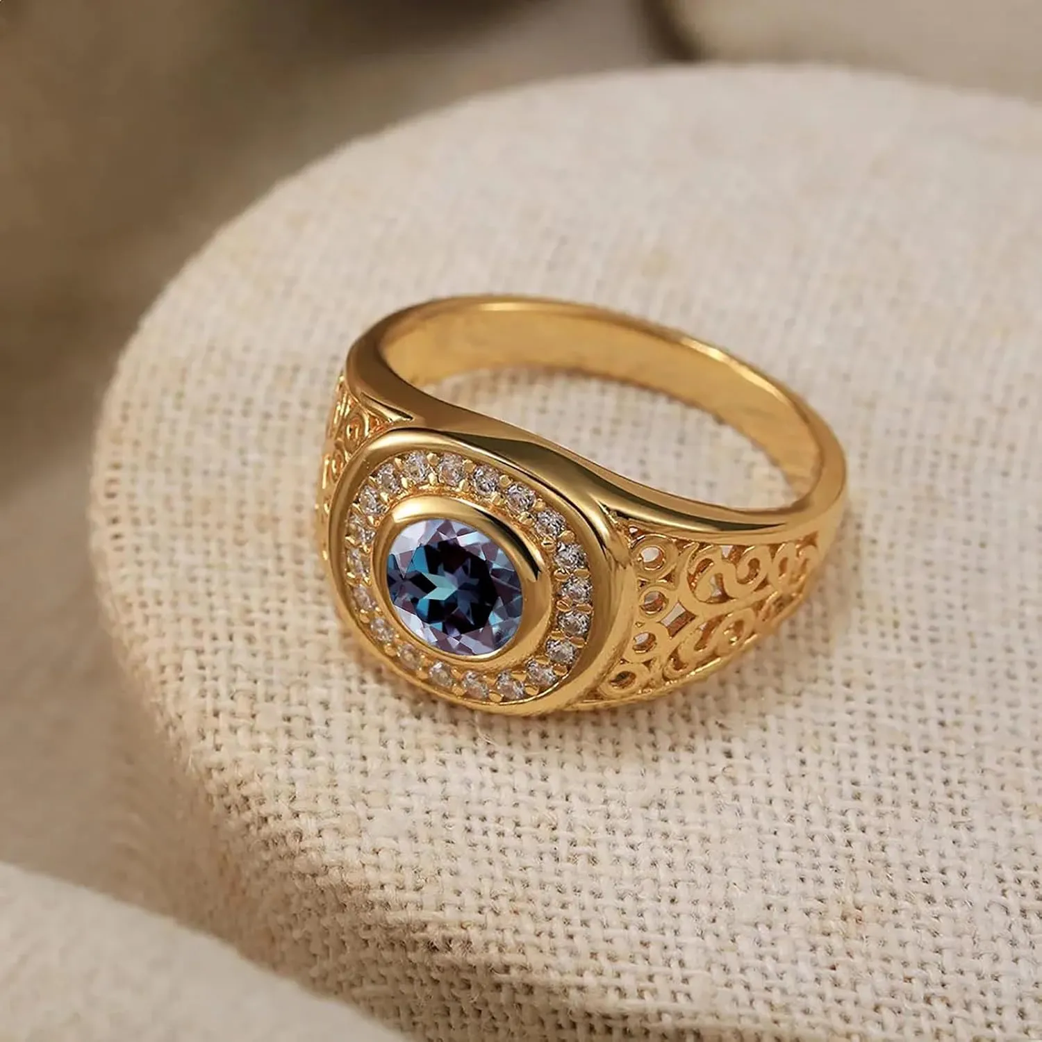 10K 14K 18K Gold Moissanite Mens Gemstone Engagement Rings Gemstone Halo Rings for Men Round Gemstone Rings Best Gift for Husband/Father/His