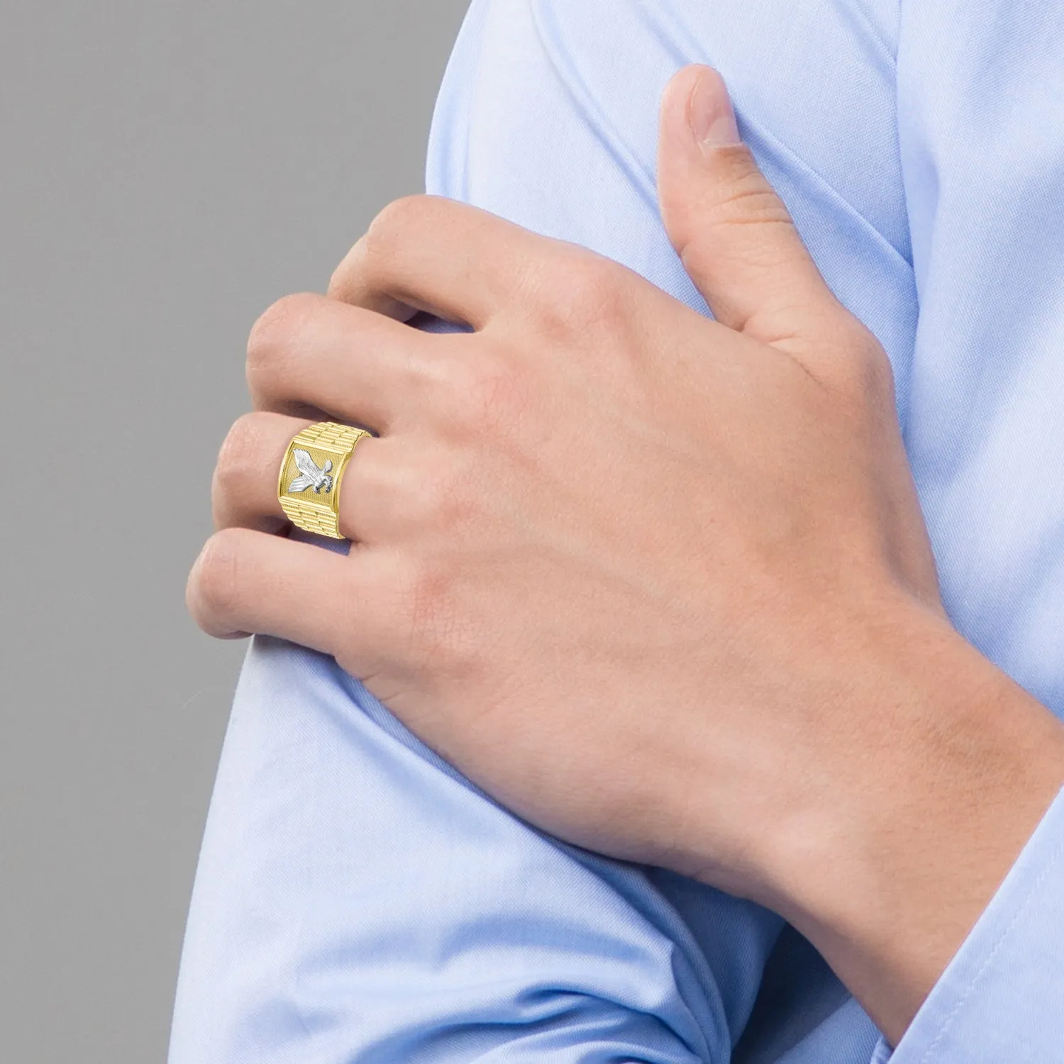 10k & Rhodium Men's Eagle Ring