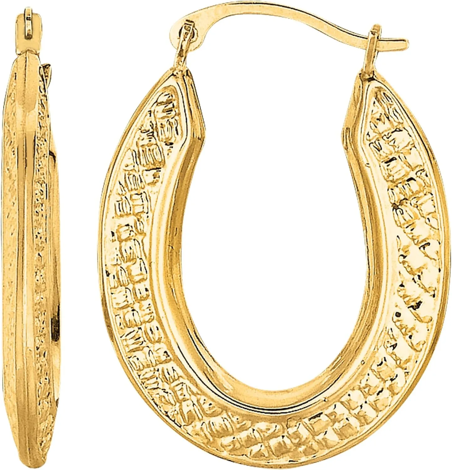 10k Yellow Gold Weave Texture Design Oval Shape Hoop Earrings