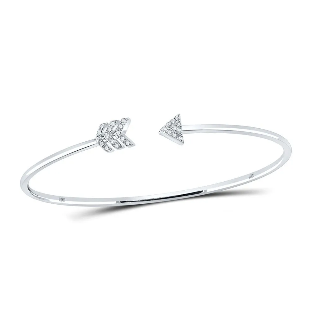 10kt White Gold Diamond Arrow Bangle Bracelet - Elegant and Timeless Sparkle