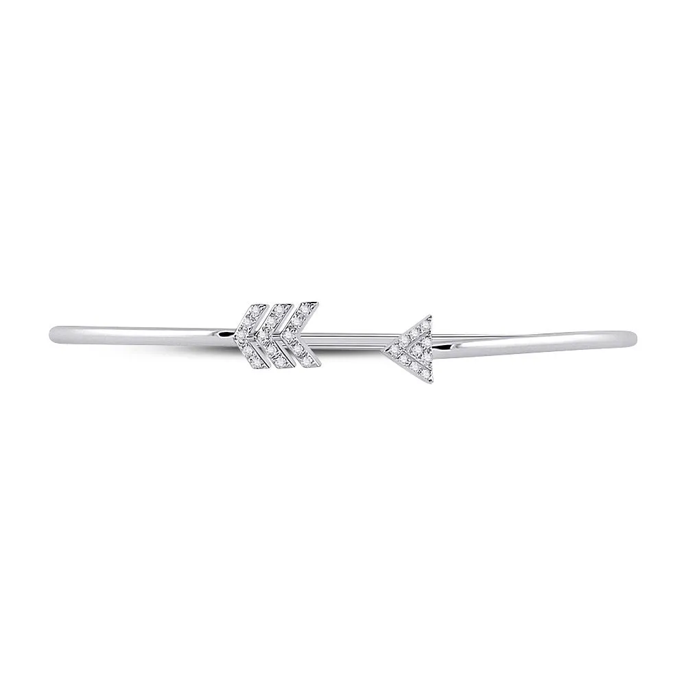 10kt White Gold Diamond Arrow Bangle Bracelet - Elegant and Timeless Sparkle