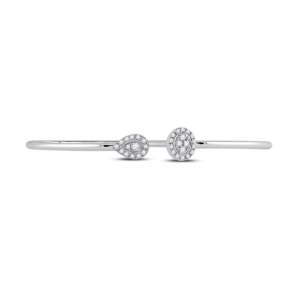 10kt White Gold Diamond Cluster Bangle Bracelet - Elegant Brilliance