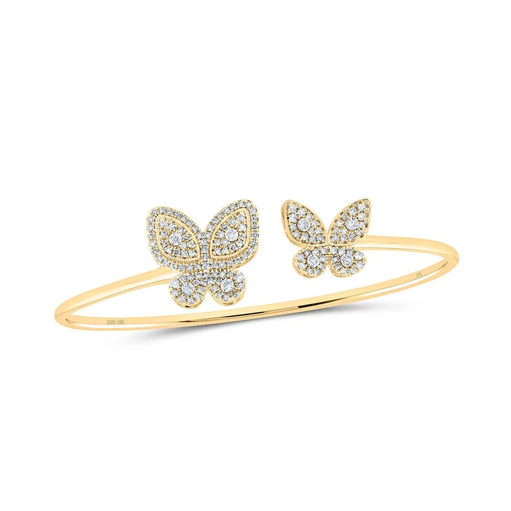 10kt Yellow Gold Women's Diamond Butterfly Bangle Bracelet - 3/4 Cttw | Splendid Jewellery