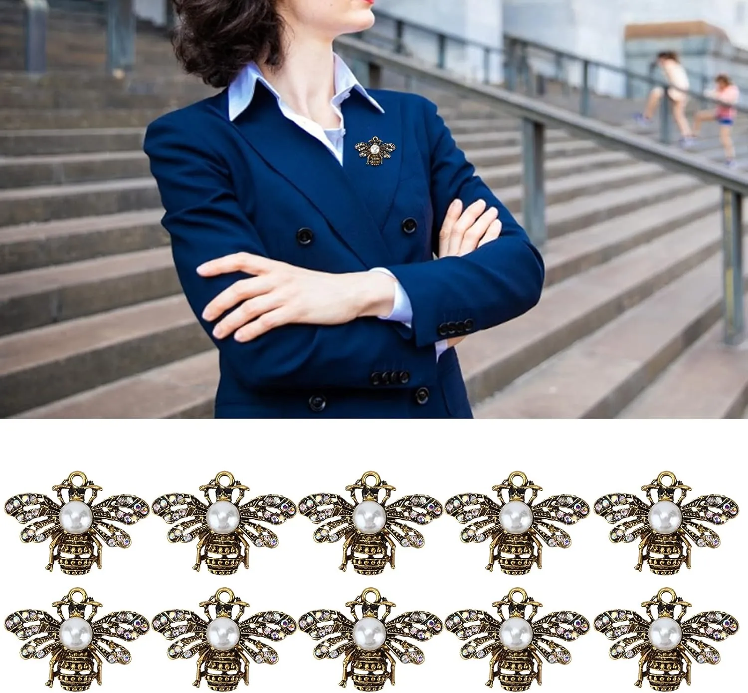 10PCS Honey Bee Brooches, Themed Bee Brooch Animal Fashion Shell Pearl Brooch Pin, Multipurpose Decorative Pearl Pins