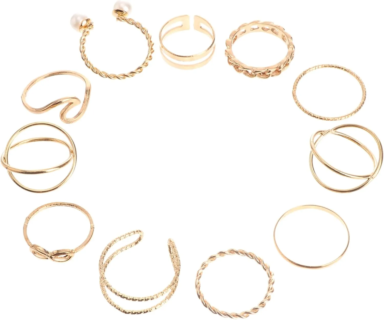 10Pcs Pearl Ring for Women Adjustable Finger Rings Style Accessory for Parties and Everyday Wear Elegant Jewelry Collection Golden