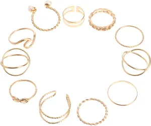10Pcs Pearl Ring for Women Adjustable Finger Rings Style Accessory for Parties and Everyday Wear Elegant Jewelry Collection Golden