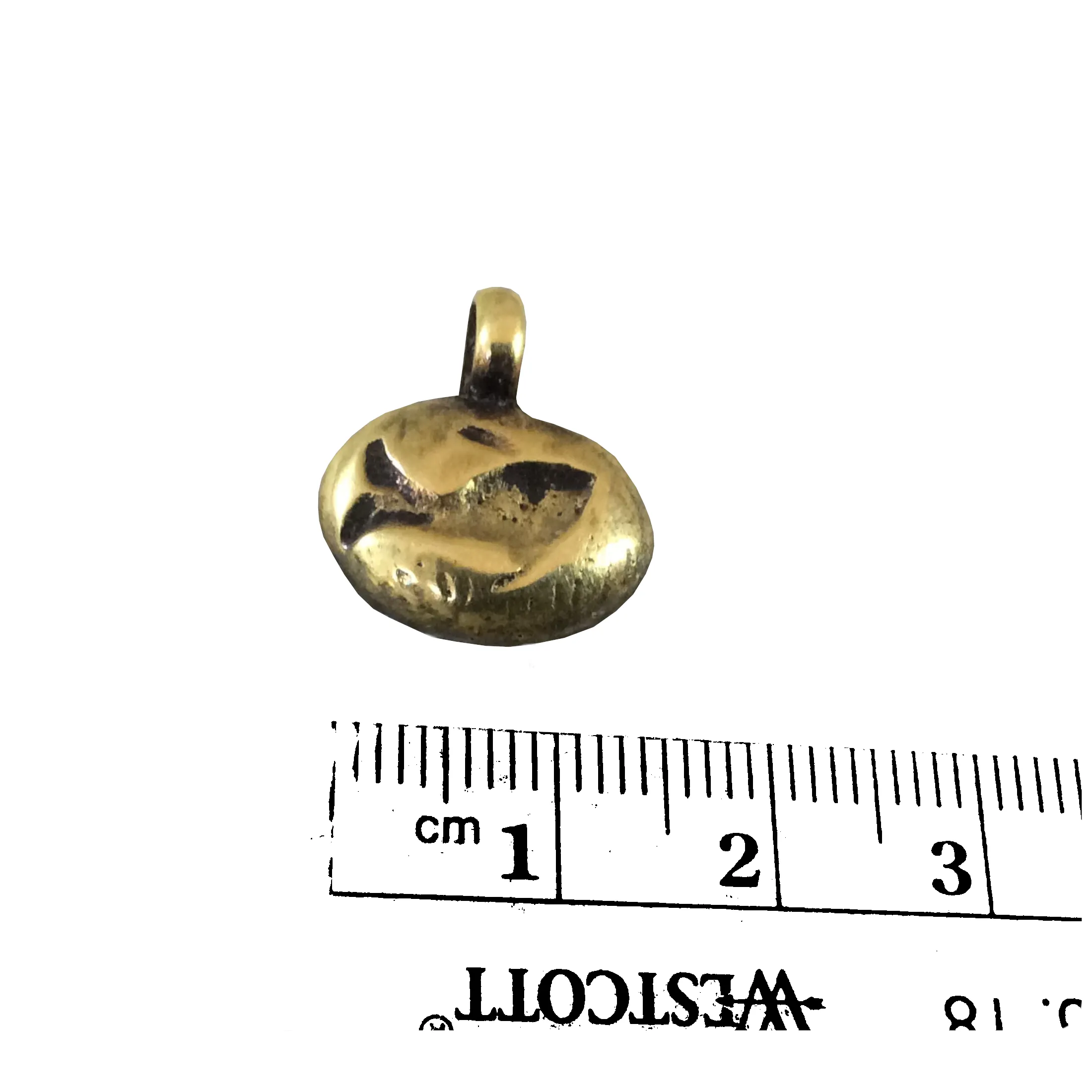 11mm x 16mm Oxidized Gold Plated Rustic Cast Swimming Fish Icon Copper Oval Shape Pendant W Attached Ring  - Sold Individually (K-98)