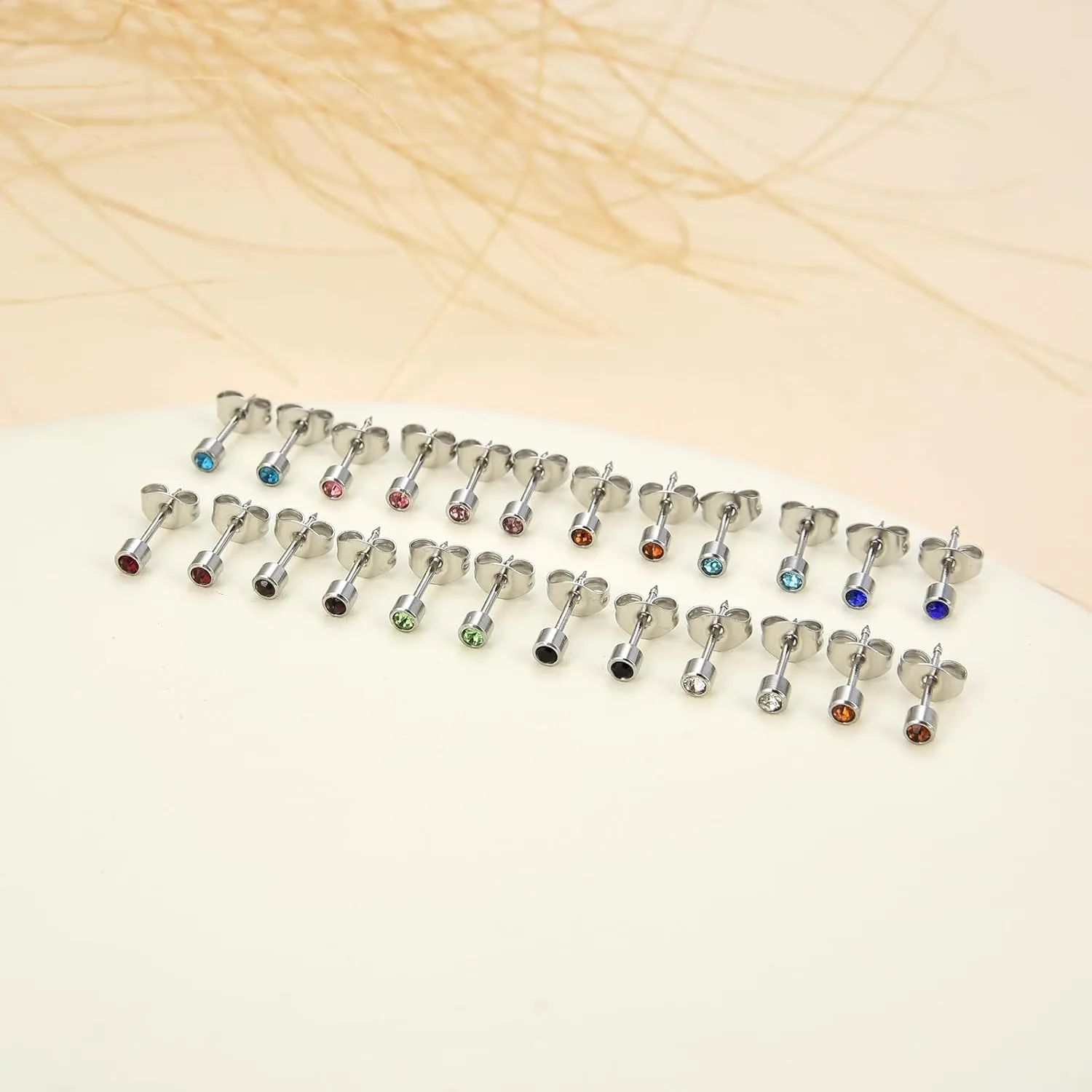 12 Pairs Ear Piercing Stud Earrings for Ear Piercing Guns, Surgical Stainless Steel Multicolor Round Heart Star Cubic Zirconia Birthstone Stud Earrings Set