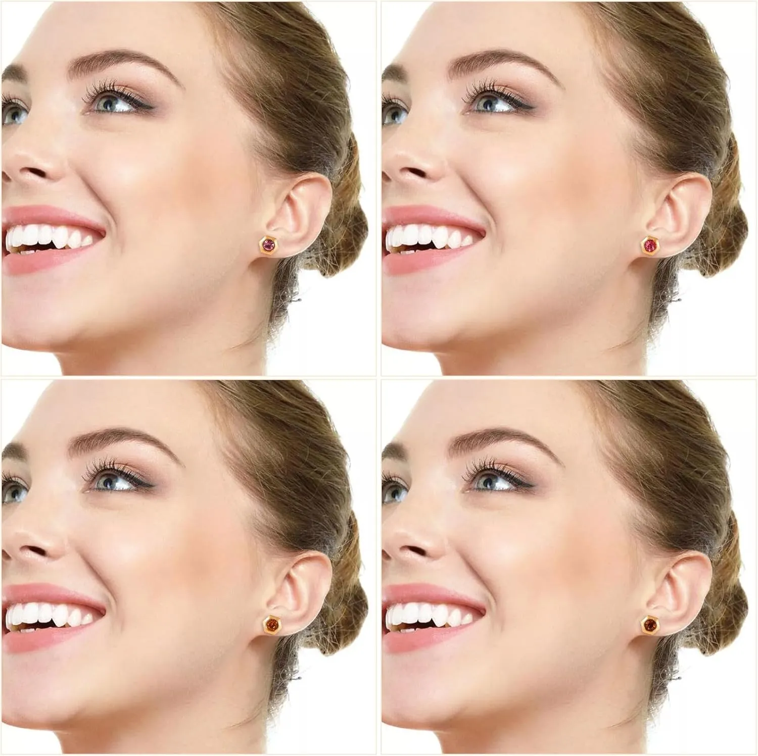 12 Pairs Surgical Stainless Steel Flat Back Birthstone Cubic Zirconia Stud Earrings, Gold Plated Screw Back Round Star Heart Flower Hexagon Triangle CZ Stud Earrings Set