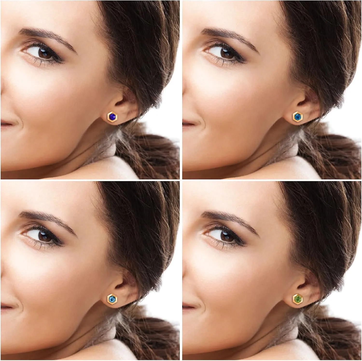 12 Pairs Surgical Stainless Steel Flat Back Birthstone Cubic Zirconia Stud Earrings, Gold Plated Screw Back Round Star Heart Flower Hexagon Triangle CZ Stud Earrings Set