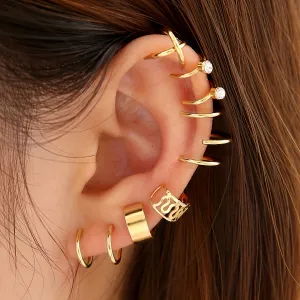 12 Pcs/set Of Tiny Exquisite Clip On Earrings Zinc Alloy Jewelry Rhinestones