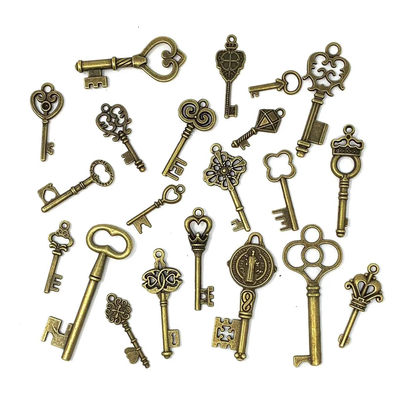 125 PCS Vintage Skeleton Key Set Charms, JIALEEY Mixed Antique Style Bronze Brass Key Set Charms for Pendant DIY Jewelry Making Wedding Party Favors
