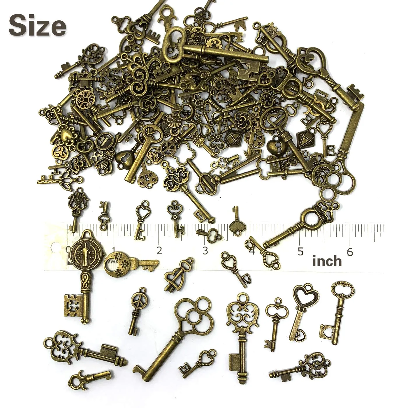 125 PCS Vintage Skeleton Key Set Charms, JIALEEY Mixed Antique Style Bronze Brass Key Set Charms for Pendant DIY Jewelry Making Wedding Party Favors