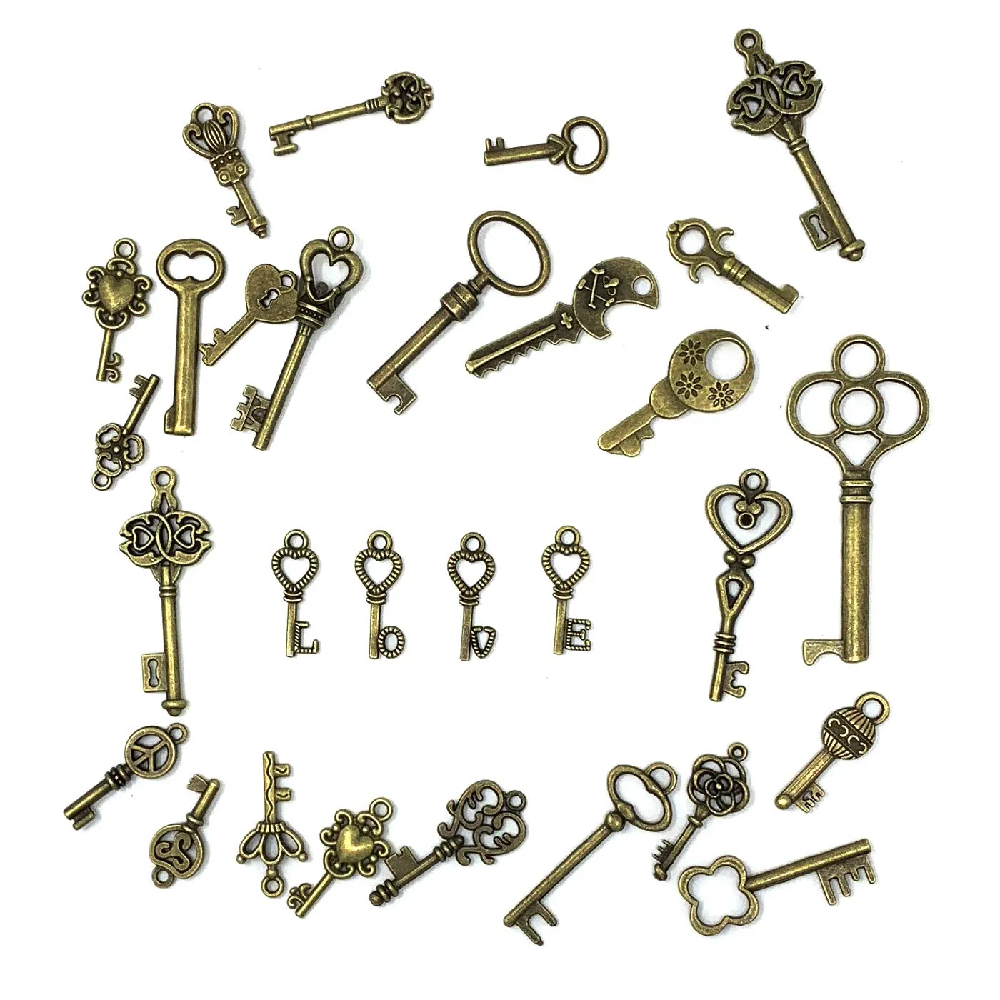 125 PCS Vintage Skeleton Key Set Charms, JIALEEY Mixed Antique Style Bronze Brass Key Set Charms for Pendant DIY Jewelry Making Wedding Party Favors