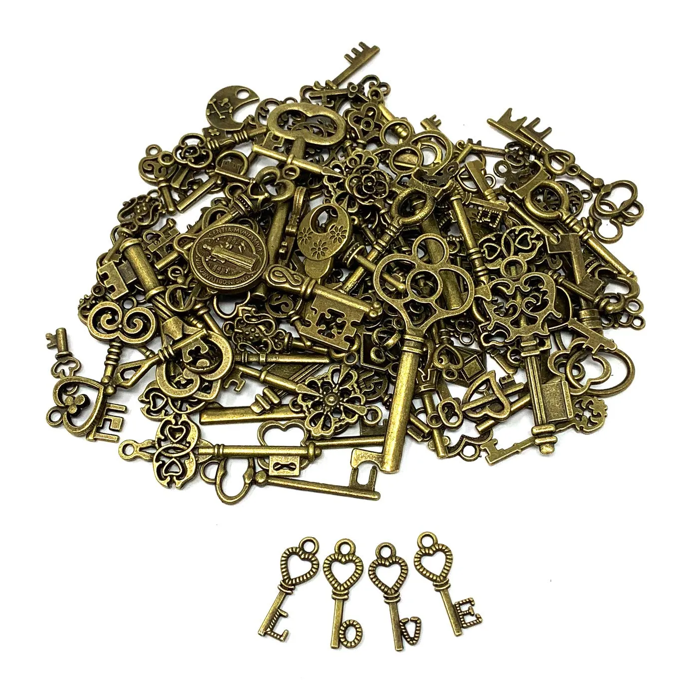 125 PCS Vintage Skeleton Key Set Charms, JIALEEY Mixed Antique Style Bronze Brass Key Set Charms for Pendant DIY Jewelry Making Wedding Party Favors