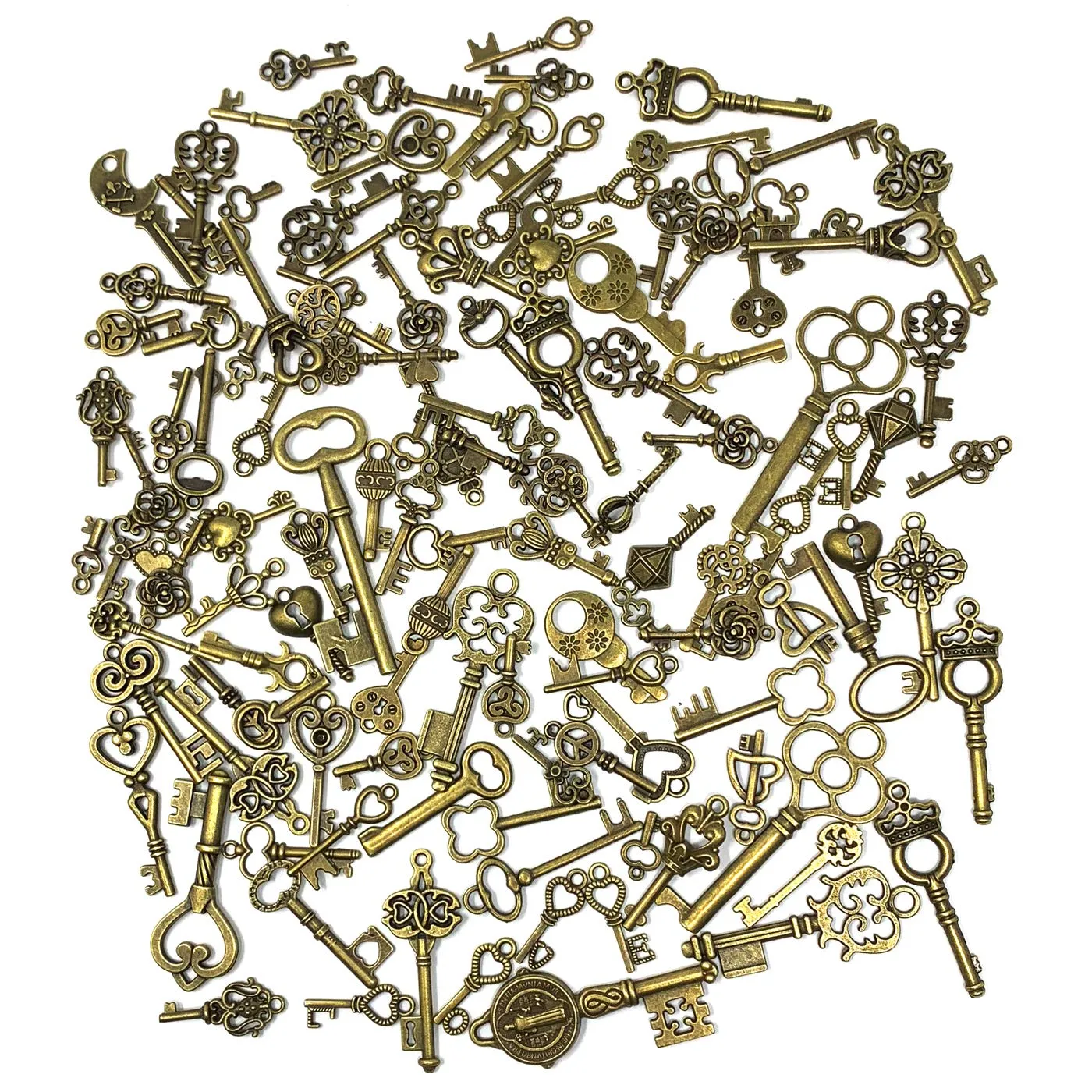 125 PCS Vintage Skeleton Key Set Charms, JIALEEY Mixed Antique Style Bronze Brass Key Set Charms for Pendant DIY Jewelry Making Wedding Party Favors