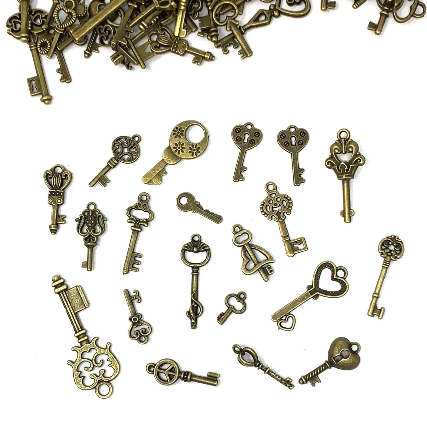125 PCS Vintage Skeleton Key Set Charms, JIALEEY Mixed Antique Style Bronze Brass Key Set Charms for Pendant DIY Jewelry Making Wedding Party Favors