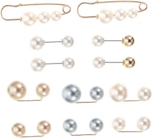 12Pcs Elegant Pearl Brooch Pin Exposure Pin Buckle for Women Delicate Brooches Jewelry Accessories Versatile Use for Clothing and Fashion