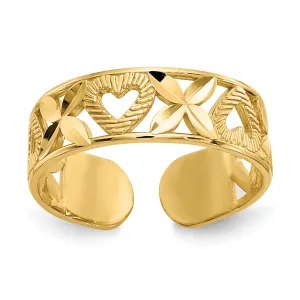 14k Diamond-cut  X & Heart Toe Ring