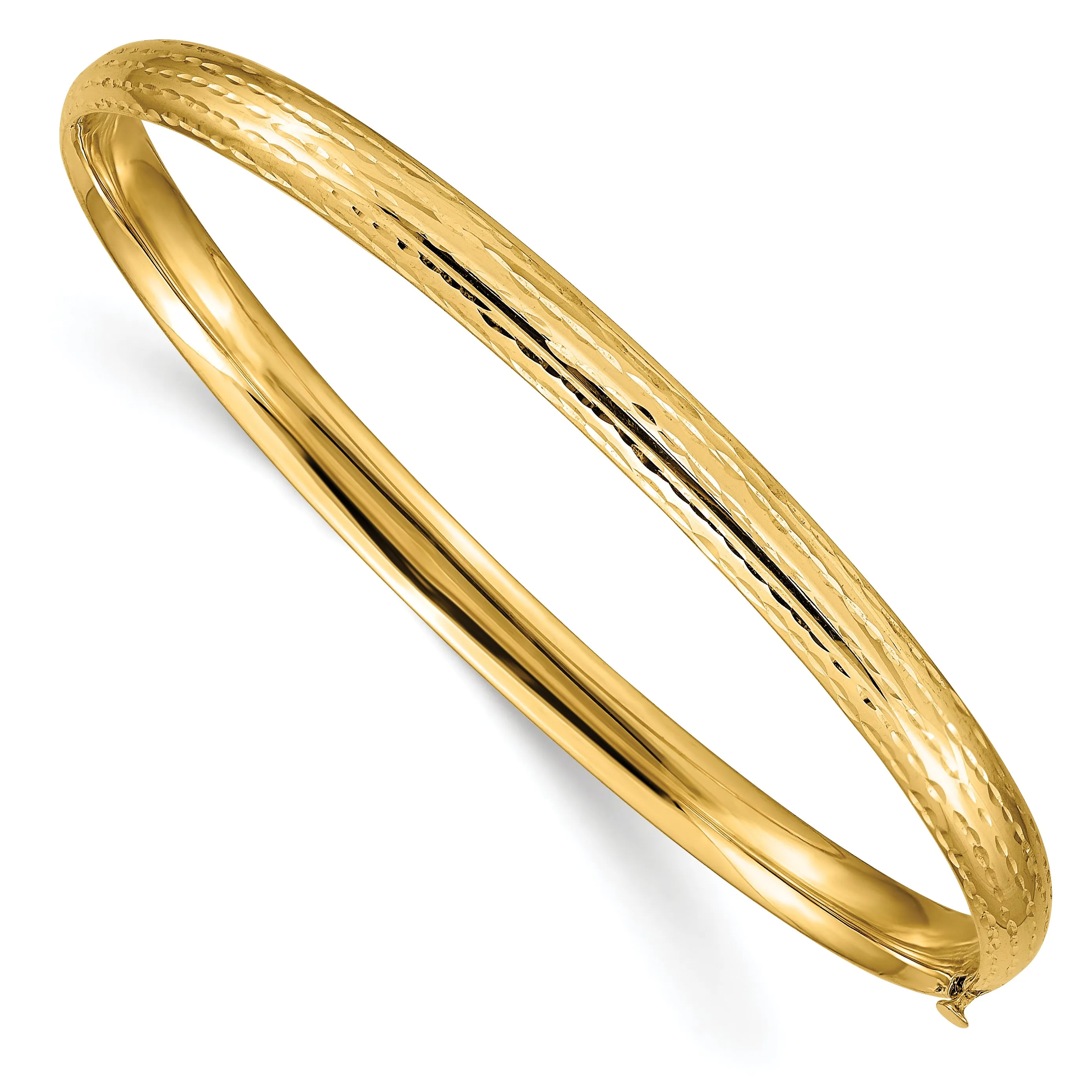 14K Gold Diamond-Cut Polished Hinged Bangle Bracelet for Women