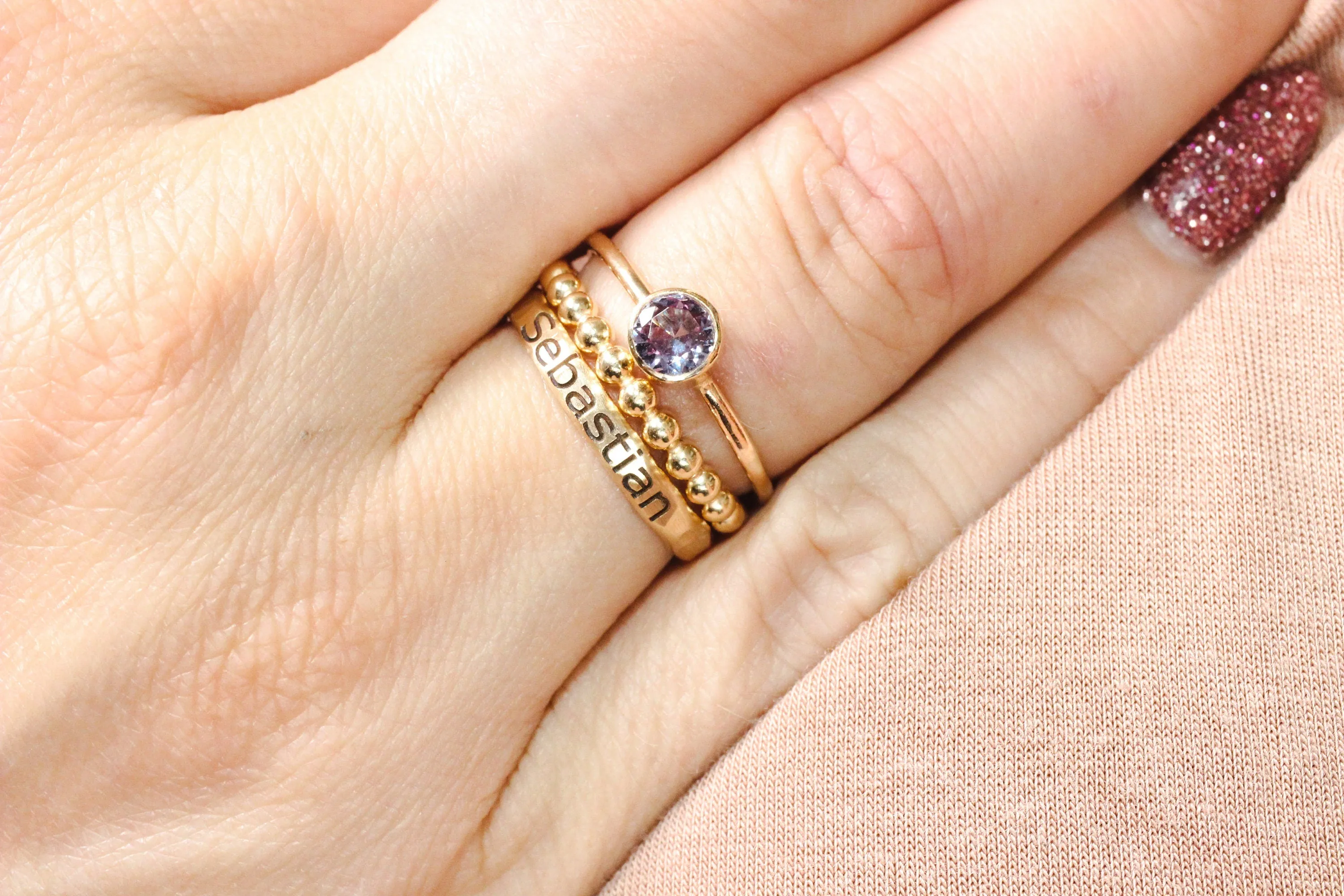 14K Gold Filled Lab Pink Tourmaline Stacking Ring
