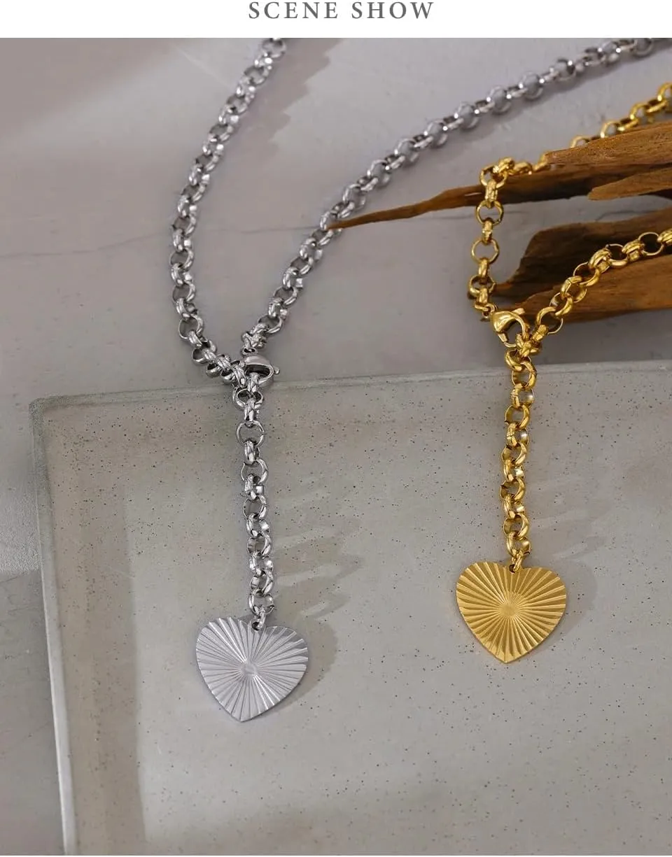 14K Gold-Filled Romantic Forever Heart Necklace For Women - Elegant Heart Chain Double Layer Necklace, Heart Round Pendant Movable Chain, Shiny Heart Gold Necklace