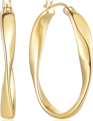 14K Gold Hoop Earrings for Women Large Earring Hoops Thick Hoop Earring Twisted Wave Gold Earrings 30MM