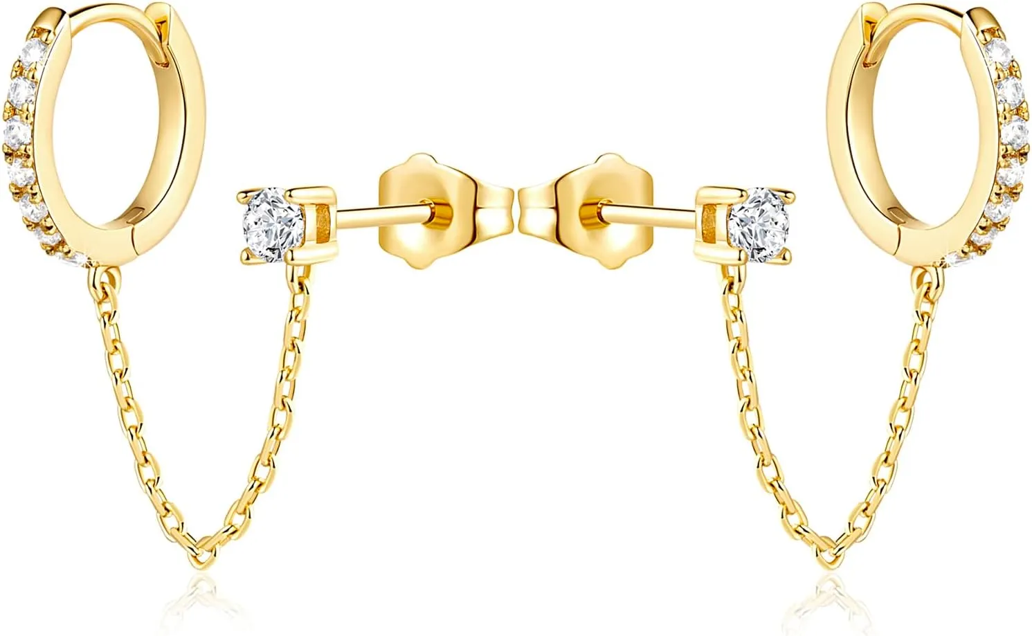 14K Gold Hoop Earrings for Women Stylish Double Hoop Earrings Gold Chain Earring Double Piercing Hoops Earring