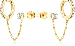 14K Gold Hoop Earrings for Women Stylish Double Hoop Earrings Gold Chain Earring Double Piercing Hoops Earring