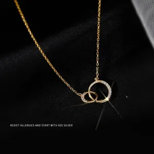 14k Gold Necklace for Women - Gold Filled Sterling Silver Chain - Double Hoop Circle Gold Chain for Women