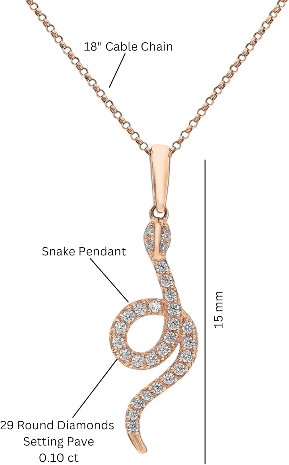 14k Gold Pave Diamond(0.10ct) Snake Pendant Necklace, Layered Serpent Necklace, Unique Animal Jewelry Gift for Women.