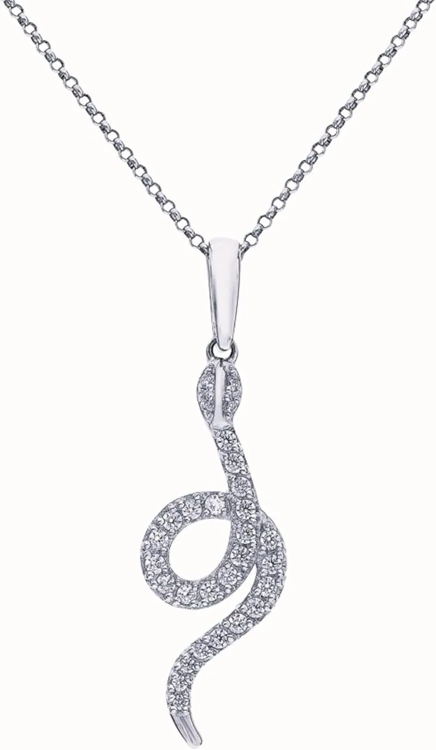 14k Gold Pave Diamond(0.10ct) Snake Pendant Necklace, Layered Serpent Necklace, Unique Animal Jewelry Gift for Women.