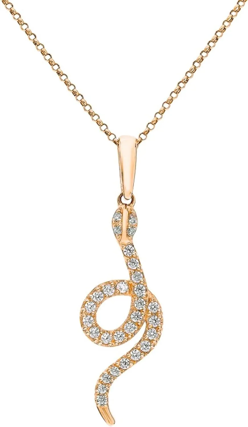 14k Gold Pave Diamond(0.10ct) Snake Pendant Necklace, Layered Serpent Necklace, Unique Animal Jewelry Gift for Women.