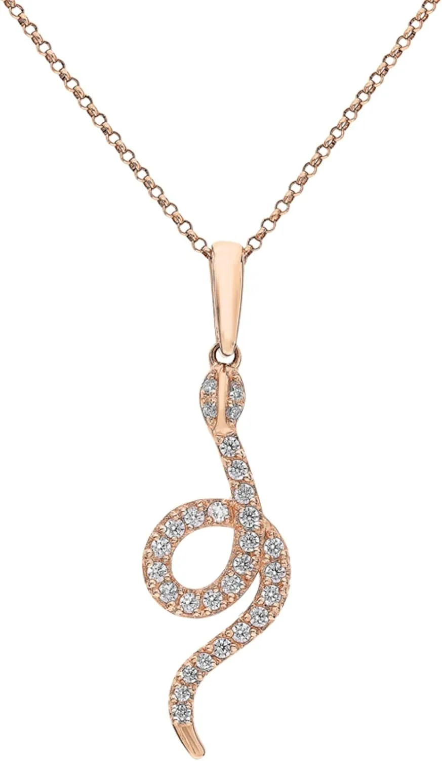 14k Gold Pave Diamond(0.10ct) Snake Pendant Necklace, Layered Serpent Necklace, Unique Animal Jewelry Gift for Women.