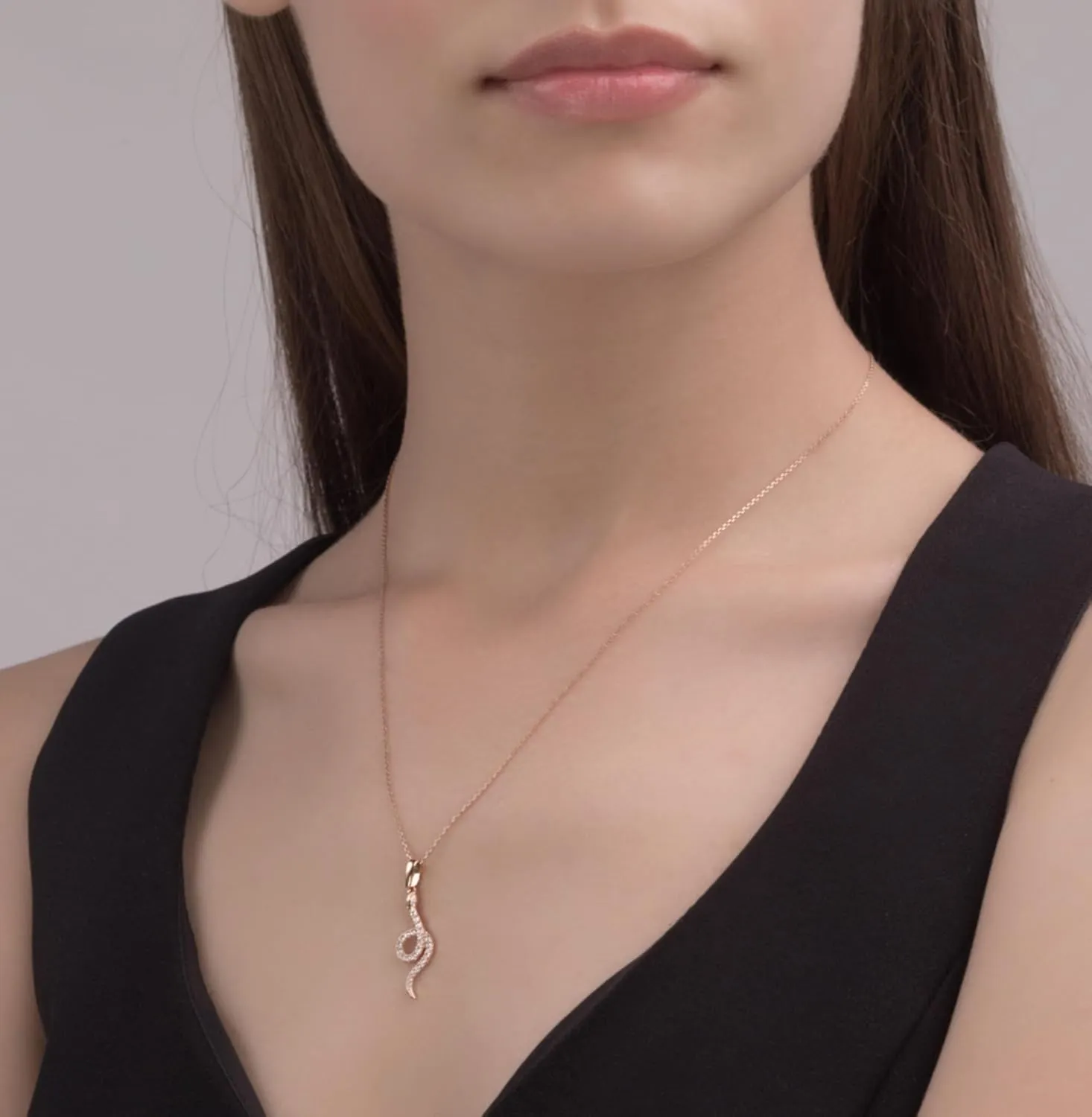 14k Gold Pave Diamond(0.10ct) Snake Pendant Necklace, Layered Serpent Necklace, Unique Animal Jewelry Gift for Women.