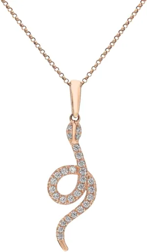 14k Gold Pave Diamond(0.10ct) Snake Pendant Necklace, Layered Serpent Necklace, Unique Animal Jewelry Gift for Women.