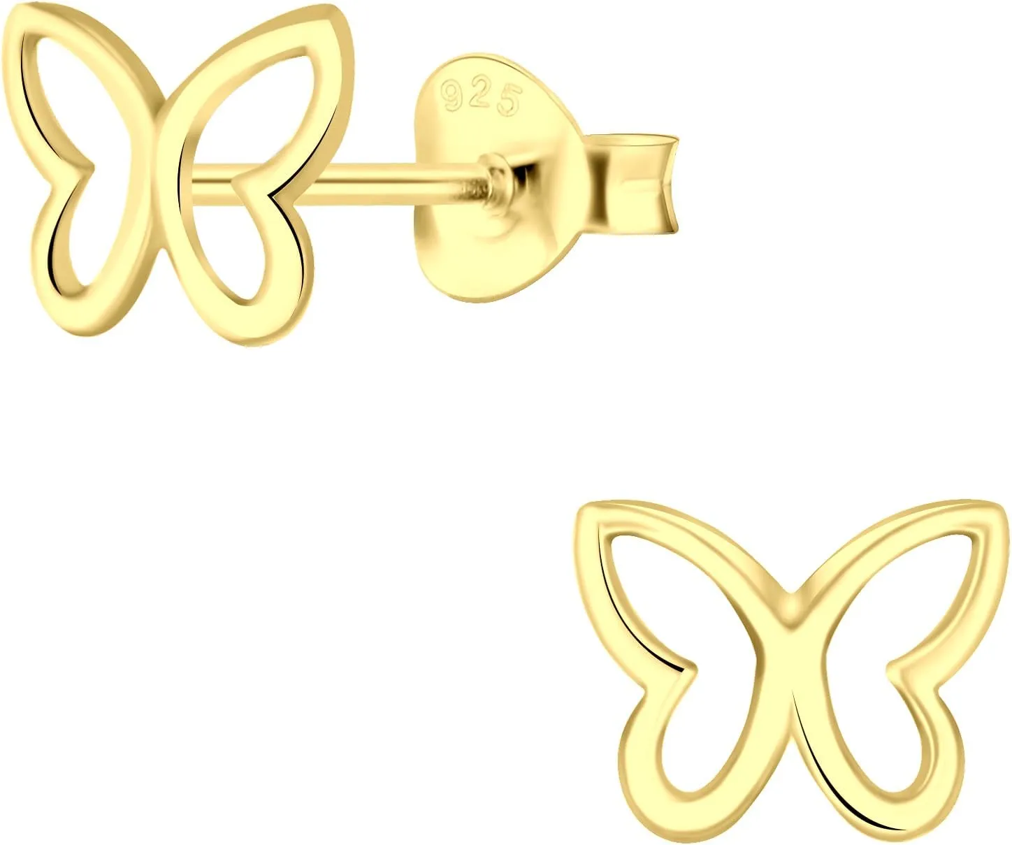 14K Gold Plated 925 Sterling Silver Butterfly Stud Earrings