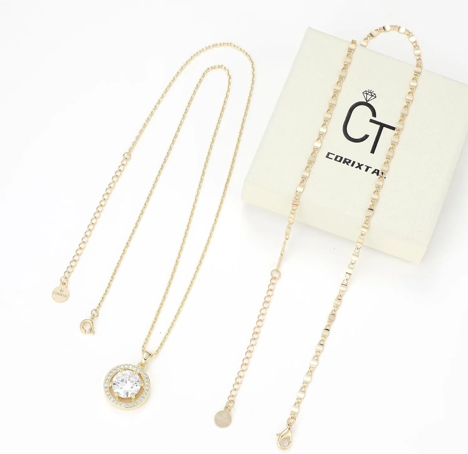 14K Gold Plated Cubic Zirconia Women's Layered Halo Necklace With Diamond Pendant