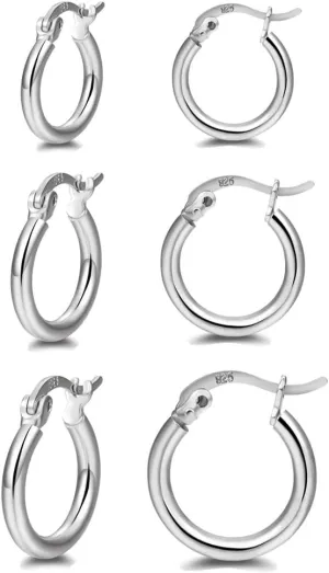 14K Gold Plated Hoop Earrings for Women, 4 Pairs Sterling Silver Post Small Hoops, Gold Huggie Earrings Set for Women Men (13mm 15mm 20mm 25mm)