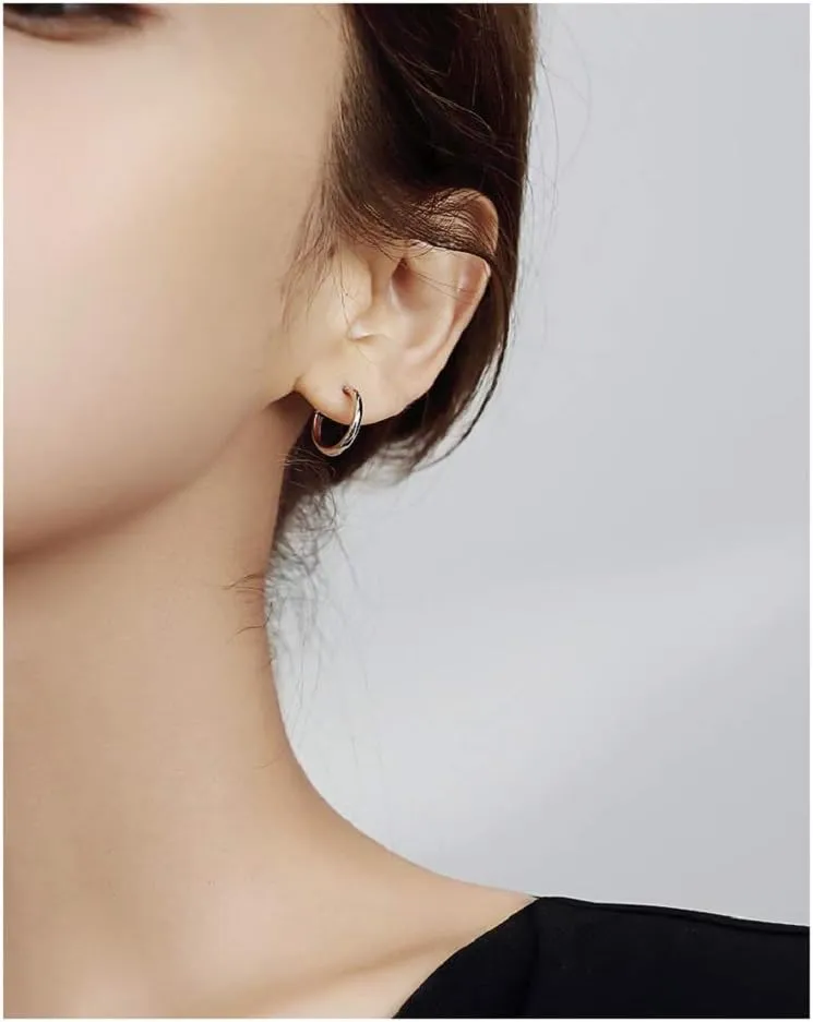 14K Gold Plated Hoop Earrings for Women, 4 Pairs Sterling Silver Post Small Hoops, Gold Huggie Earrings Set for Women Men (13mm 15mm 20mm 25mm)
