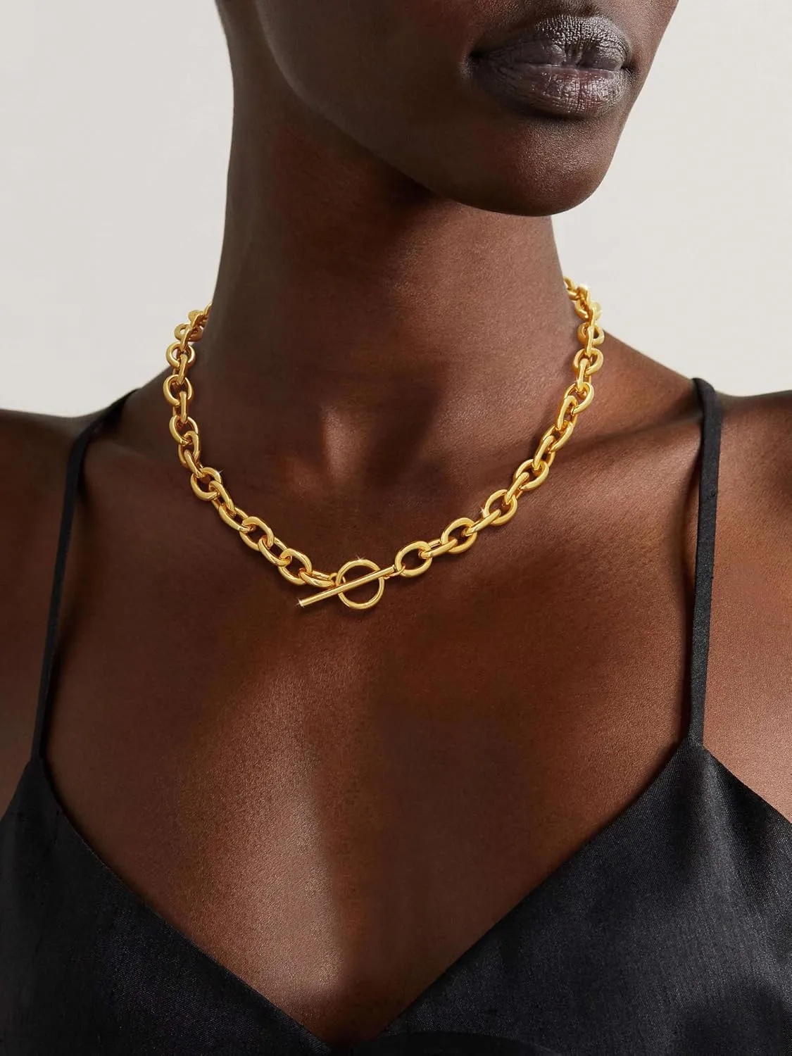 14K Gold Plated Necklace for Women Sweatproof, Non Tarnish Chunky Layered Chain Necklaces Thick Gold Layering Herringbone Paperclip Necklace Stacks Toggle Necklaces for Women Men